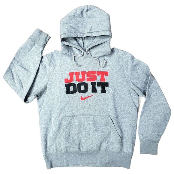 Nike Other - NIKE Sweater Adult Medium Gray JUST DO IT Spell Out Swoosh Pullover Hoodie
